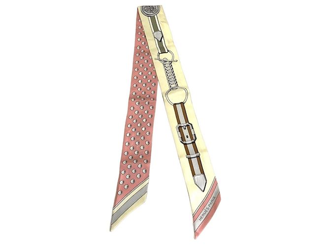 Hermès Lenço de seda Hermes Twilly Grand Turarara Rosa Amarelo