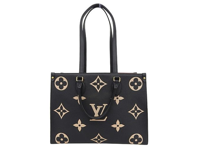 Saco Tote Louis Vuitton Monogram Empreinte OnTheGo MM M45495 Preto Bege