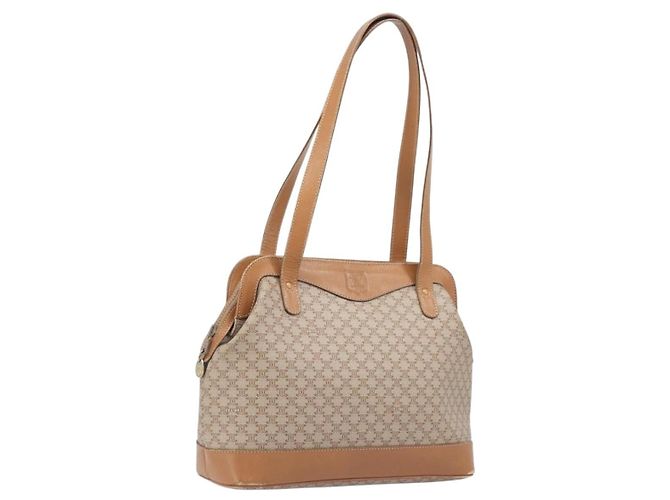 Céline Bolsa de Ombro CELINE Macadam Canvas PVC Beige Gold Auth 197804 Bege Dourado
