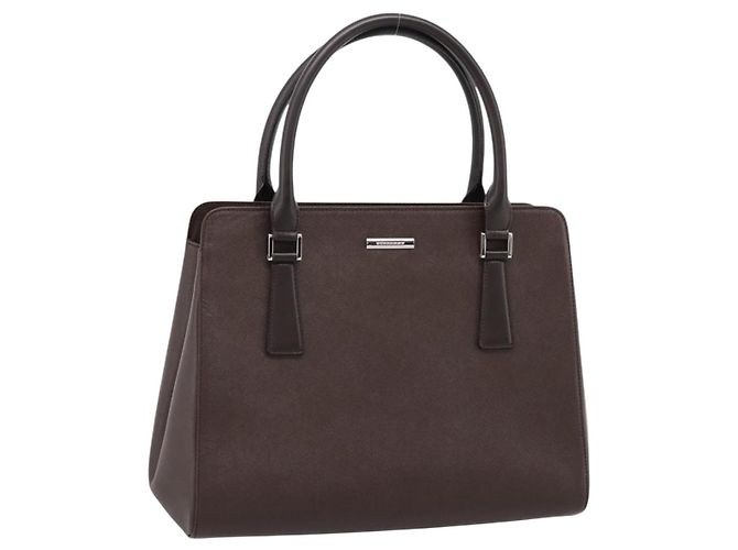 Borsa a mano BURBERRY in pelle marrone argento Auth BA15380A