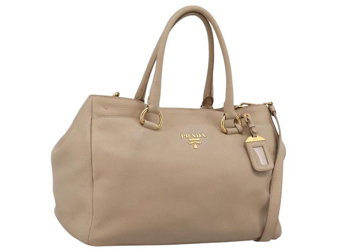 Bolsa PRADA Vittero Dino Leather 2way Beige Gold Auth 199142V Bege Dourado