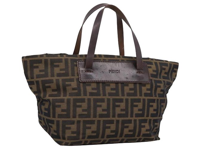 FENDI Zucca Canvas Handtasche Schwarz Braun Auth 199124