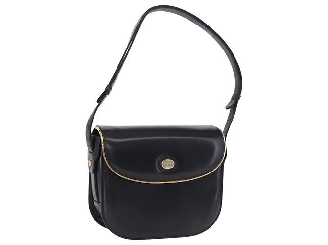 Borsa a tracolla GUCCI in pelle nera e oro Auth ka5927A Nero D'oro