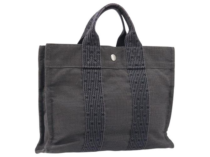 Hermès HERMES Her Line Tote PM Borsa Tote Canvas Gray Silver Auth 199054A Marrone Argento