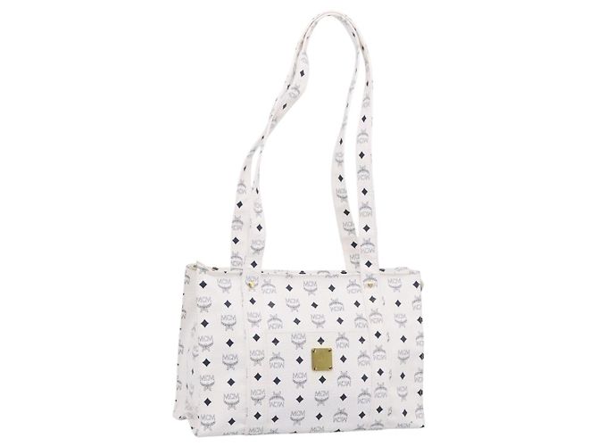 Saco Tote MCM Vicetos Logogram PVC Leather White Gold Auth 200901 Branco Dourado