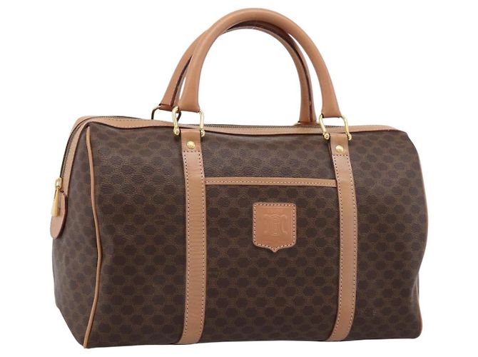 Céline Borsa Boston CELINE Macadam Canvas PVC Pelle Marrone Oro Auth 199217A D'oro