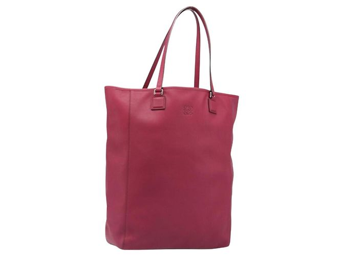 LOEWE Tote Bag Leather Wine Red Silver Auth 199664V Silvery Dark red