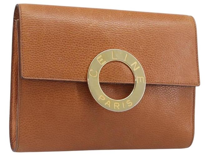 Céline Borsa a pochette CELINE in pelle marrone e oro Auth yk20741A D'oro