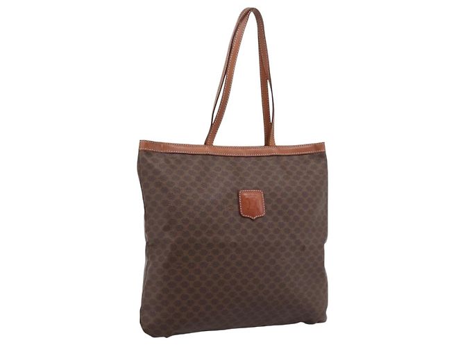 Céline CELINE Macadam Canvas Tote Bag PVC Leder Brown Gold Auth 197781 Braun Golden