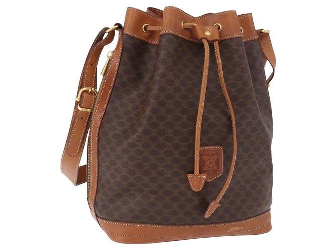 Céline Borsa a tracolla CELINE Macadam Canvas PVC Leather Brown Gold Auth 199630 Marrone D'oro