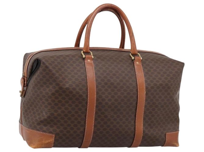 Céline Bolso Boston CELINE Macadam Canvas PVC Leather Brown Gold Auth ka5932 Castaño Dorado