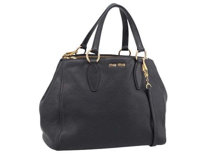 Bolsa de mão Miu Miu em couro 2way Preta Dourada Auth yk20869A Preto Dourado