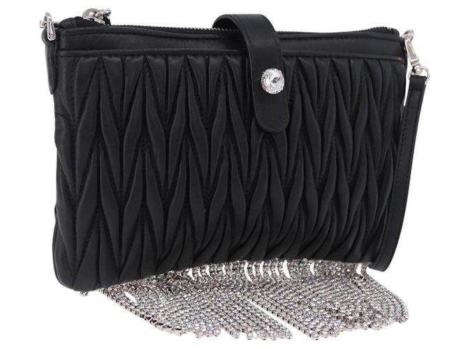 Borsa a tracolla Miu Miu Matelassé in pelle nera argento Auth ka5870SAM Nero