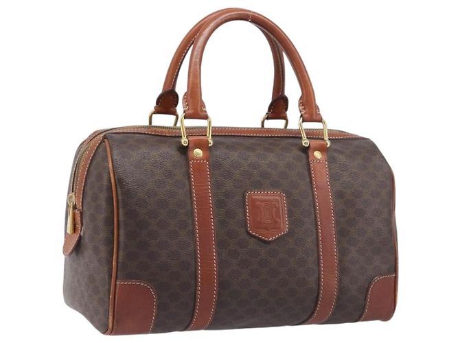 Céline Borsa a mano CELINE Macadam PVC Pelle Marrone Tono Oro Auth ep15813