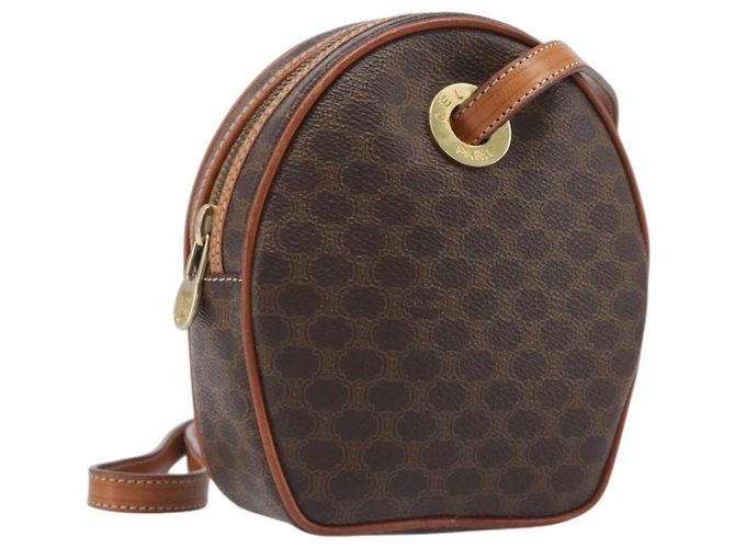 Céline Bolsa de Ombro CELINE Macadam PVC Couro Marrom Tom Dourado Auth 198926