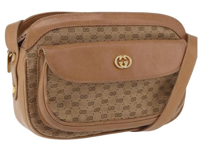 Borsa a tracolla GUCCI in tela Micro GG Beige e oro Auth ep15764