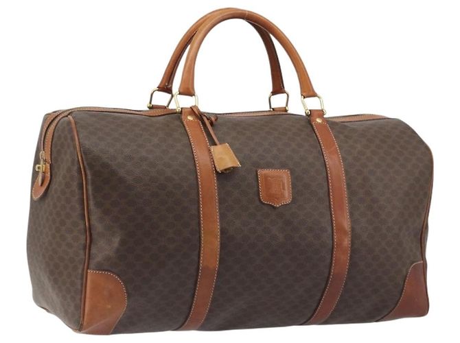 Céline Bolsa Boston CELINE Macadam PVC Couro Marrom Tom Dourado Auth 196132