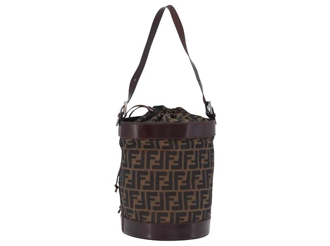 Borsa a tracolla FENDI Zucca Canvas Marrone Nero Auth 199123V