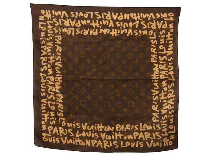 Sciarpa LOUIS VUITTON Monogram Graffiti Brown LV Auth bs36792V Marrone