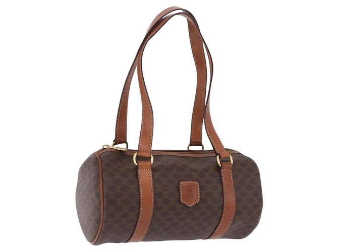 Céline Sac à main CELINE Macadam Canvas PVC Leather Brown Gold Auth 198260A Marron Doré