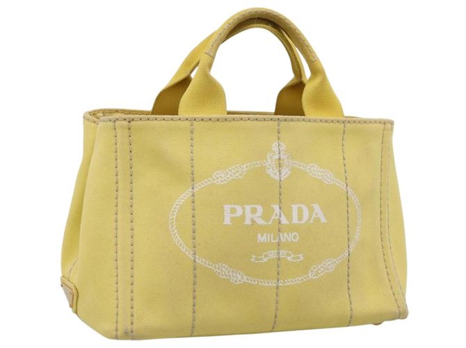 Sac à main PRADA Kanapa PM Canvas Yellow Gold Tone Auth BA15357 Jaune
