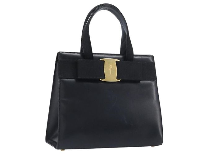 Borsa Salvatore Ferragamo Vala in pelle nera e oro Auth 197630 Nero D'oro