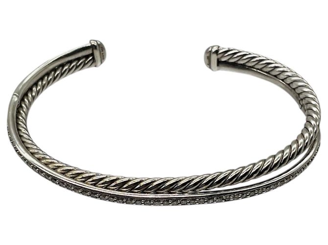 Pulseira David Yurman Crossover de duas filas em prata de lei com diamantes, 6mm