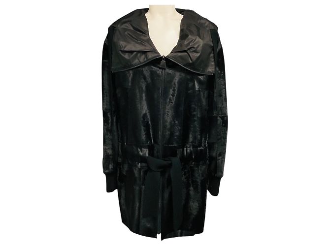 Akris Black Reversible Broadtail Lamb Fur Zip Front Coat