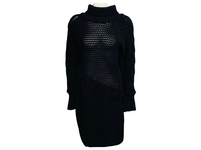 Prabal Gurung Black Langärmeliges Kaschmir-Strickkleid mit Rollkragen Schwarz