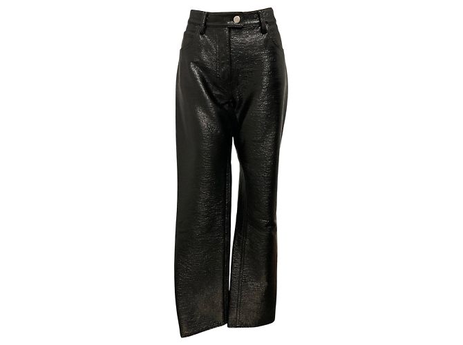 Pantalones Courreges de piel sintética charolada plisada negra Negro