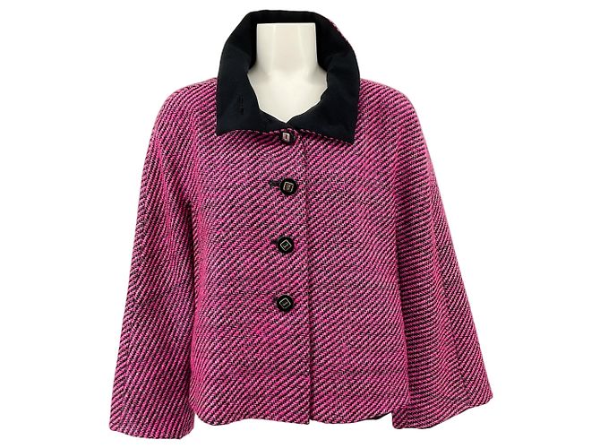 Escada Pink / Black Wool Knit Funnel Neck Jacket