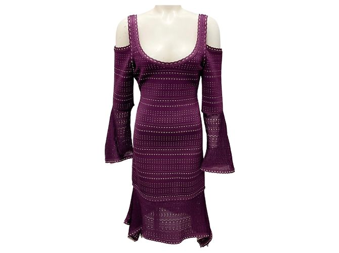 Herve Leger Bordeaux Combo Kamryn Cold Shoulder Cocktailkleid aus elastischem Pointelle-Strick