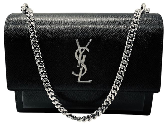 Borsa a tracolla Sunset Medium in pelle di vitello nera Saint Laurent Nero