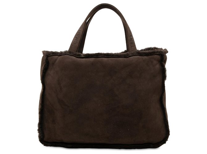 Tote Chanel in camoscio e shearling marrone