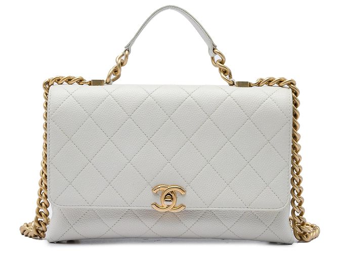 Bolso Chanel Medium Stitched Caviar Chic Affinity Top Handle Bag Satchel Blanco