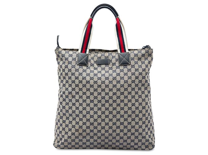 Beige Gucci GG Canvas Web Vertical Tote