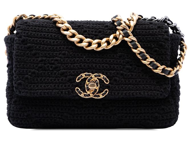 Borsa Chanel Medium Crochet 19 Flap Satchel Nera Nero