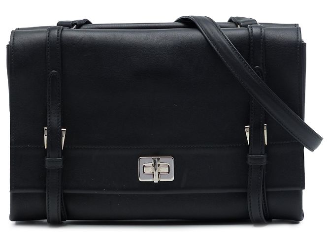 Double Bolsa Messenger Prada Lux Calf com aba dupla faces preta Preto
