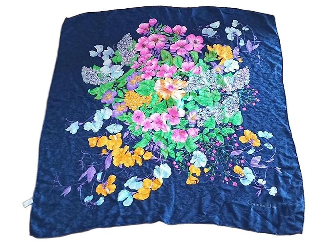 Pañuelo de seda Christian Dior estampado floral Rosa Blanco Azul Verde Naranja Púrpura Amarillo
