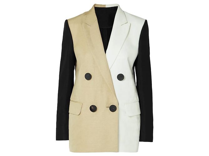 Petar Petrov Blazer Oversized in Lino Colourblock Nero Bianco Beige