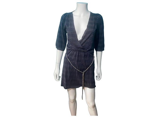 Sessun Vestido de verano Sessùn azul marino con rayas doradas Azul oscuro