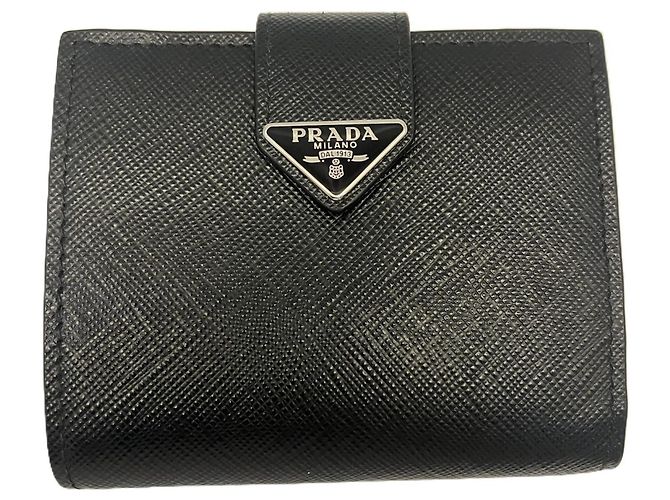Prada Saffiano Tab Bi-fold Compact Wallet Black