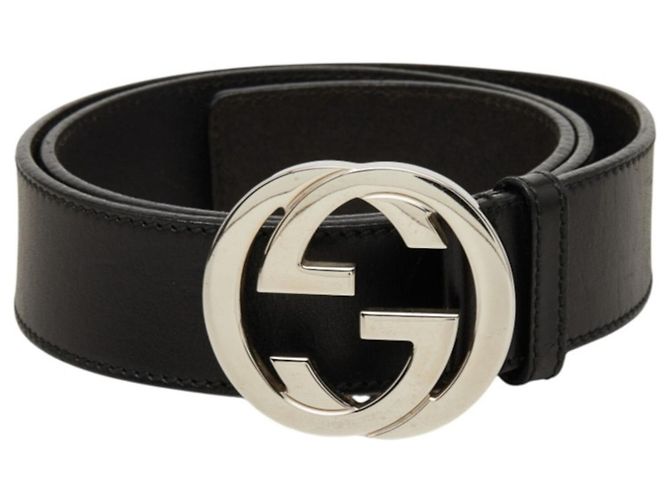 Gucci Interlocking G GG Logo Buckle Gürtel Schwarz Silber