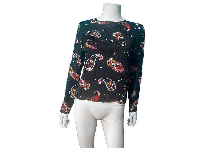 KOOKAÏ Top nero con stampa paisley e stelle Multicolore