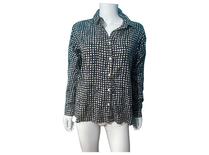 Autre Marque Camicia Eden Park a pois blu navy e beige in viscosa
