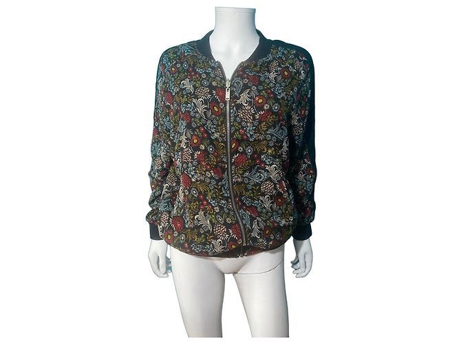 IKKS Bomberjacke mit Blumenprint Schwarz Rot Blau Mehrfarben Grün
