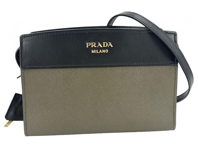 Prada Esplanade Bicolor Schultertasche Schwarz Khaki