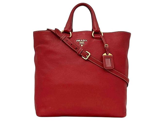 Sac cabas Prada Vitello Daino Fuoco Red Rouge