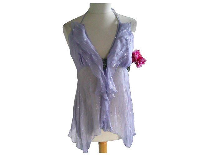 inconnue Lavendelfarbenes Seidenkleid mit Rüschen