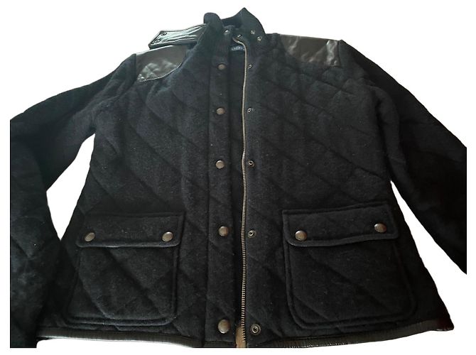 Ralph Lauren Black wool and cashmere quilted jacket with leather inserts